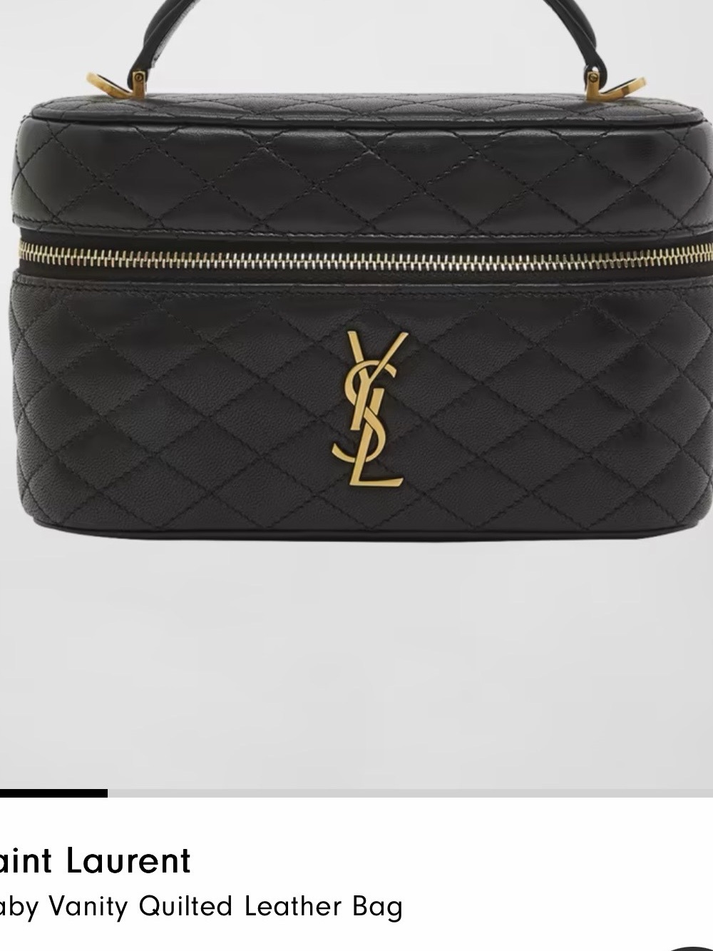 Saint Laurent Black Quilted Leather Vanity Case with Gold Hardware